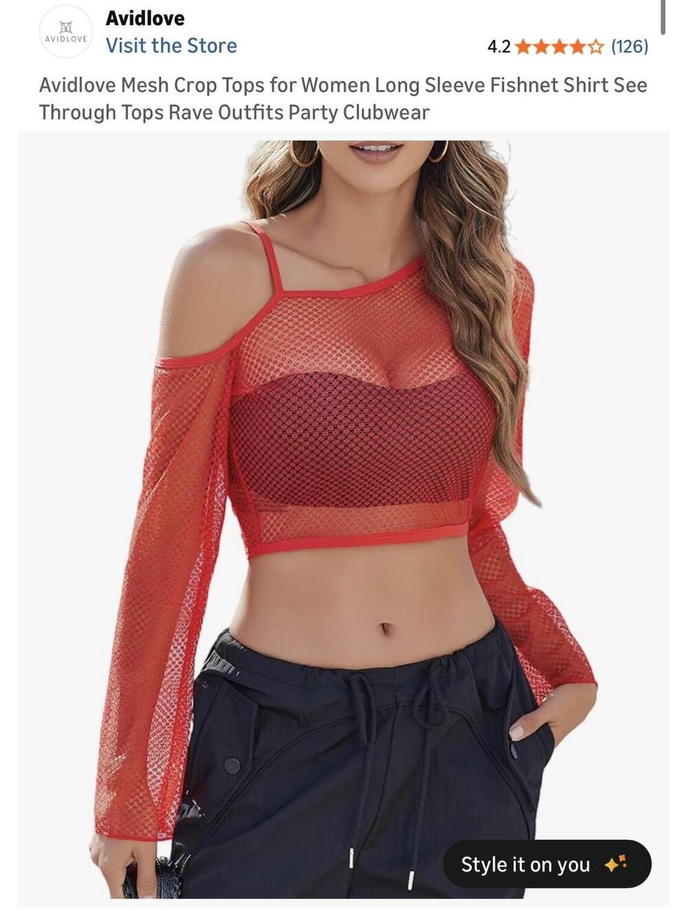 Avidlove Women's Red Mesh Crop Top Long Sleeve Size Medium [COPY] [COPY]